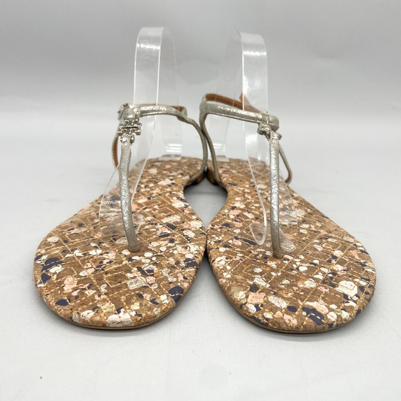 Tory Burch Womens 11M Marion Quilted T Strap Sandals Shoes‎ Cork Thong Slingback - Picture 3 of 12